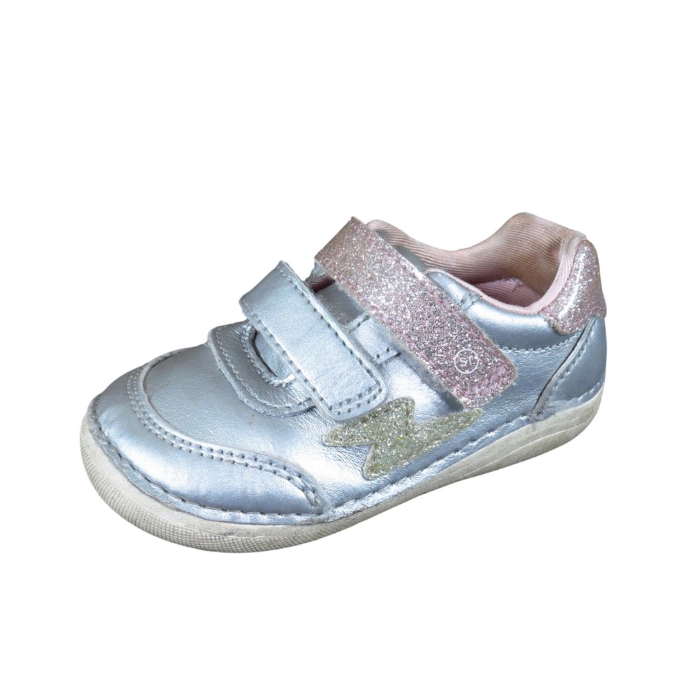 Stride Rite Kennedy Toddler Girls Sneakers Sz 5.5 Wide First Walker Silver Pink